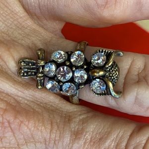 Owl rhinestone adjustable ring